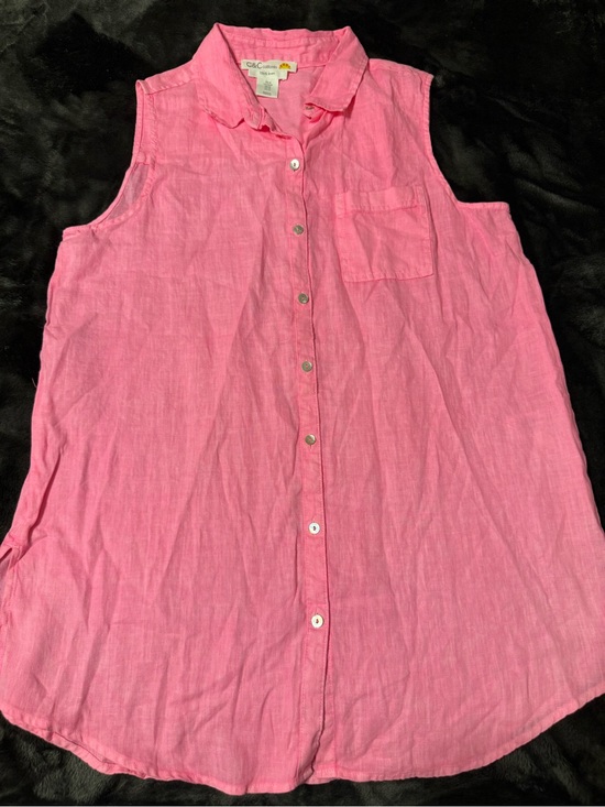 C&C California Tops - Coastal Sleeveless linen Button Down neon pink Cottagecore euro summer
